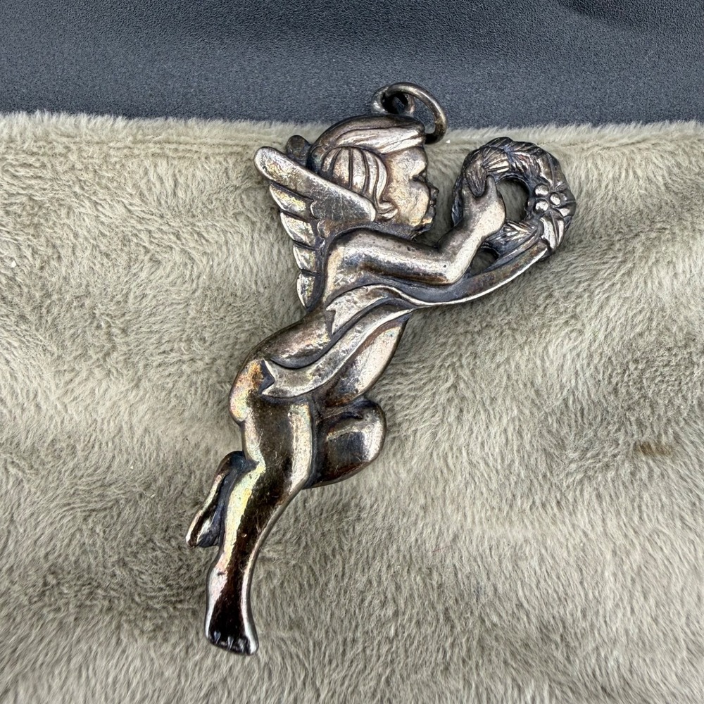Vintage Gorham Angel Pendant Cherub Silver Tone "1983"